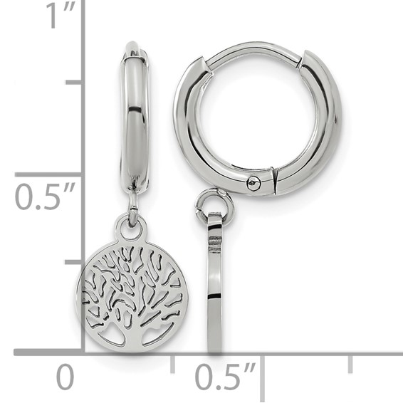 Chisel Stainless Steel Polished Tree Dangle Hoop Earring