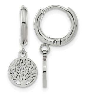Chisel Stainless Steel Polished Tree Dangle Hoop Earring