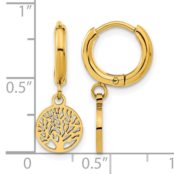 Chisel Stainless Steel Polished Yellow IP-plated Tree Dangle Hoop Earring
