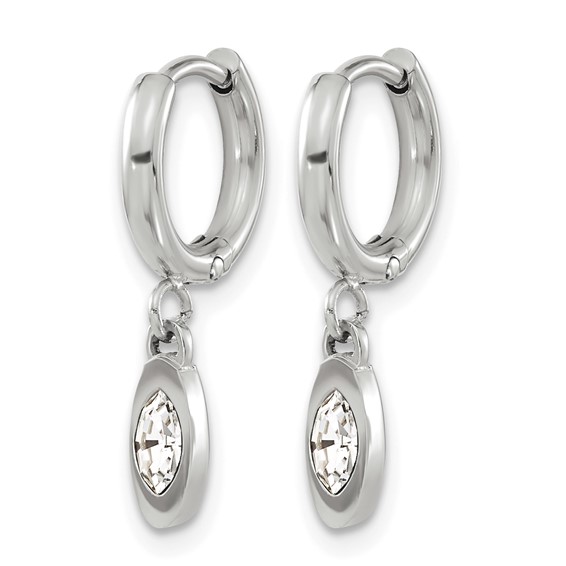 Chisel Stainless Steel Polished with Crystal Dangle Hoop Earrings