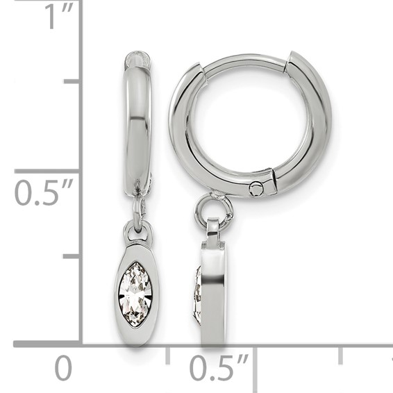 Chisel Stainless Steel Polished with Crystal Dangle Hoop Earrings