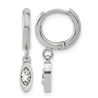 Chisel Stainless Steel Polished with Crystal Dangle Hoop Earrings