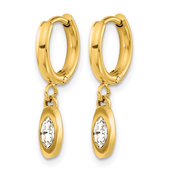 Chisel Stainless Steel Polished Yellow IP-plated with Crystal Dangle Hoop Earrings