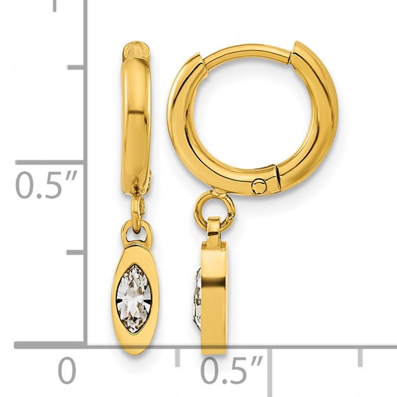 Chisel Stainless Steel Polished Yellow IP-plated with Crystal Dangle Hoop Earrings