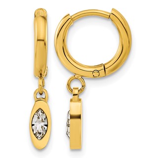 Chisel Stainless Steel Polished Yellow IP-plated with Crystal Dangle Hoop Earrings