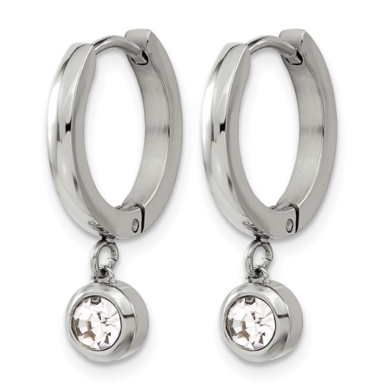 Chisel Stainless Steel Polished with CZ Dangle Hoop Earrings
