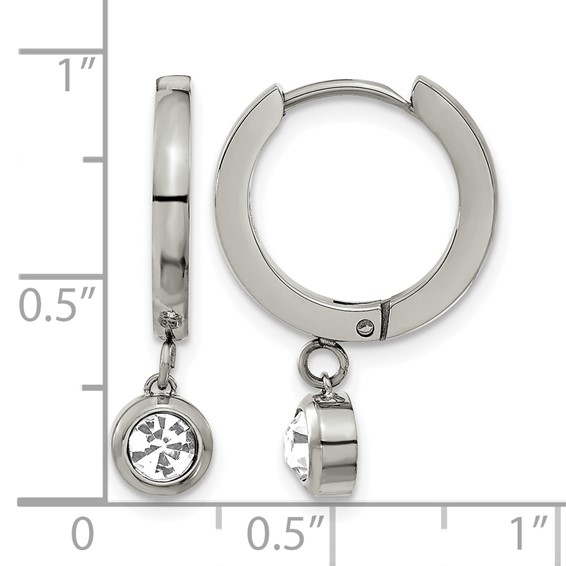 Chisel Stainless Steel Polished with CZ Dangle Hoop Earrings