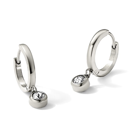 Chisel Stainless Steel Polished with CZ Dangle Hoop Earrings