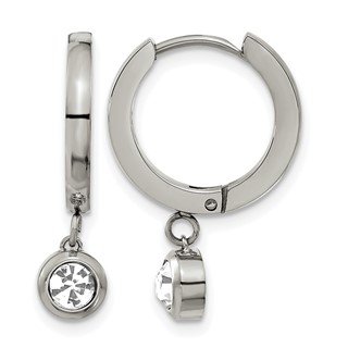 Chisel Stainless Steel Polished with CZ Dangle Hoop Earrings