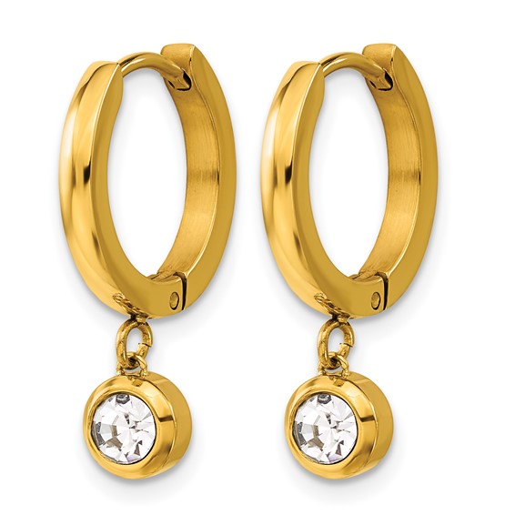 Chisel Stainless Steel Polished Yellow IP-plated CZ Dangle Hoop Earrings