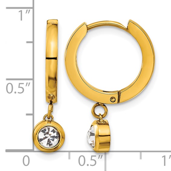 Chisel Stainless Steel Polished Yellow IP-plated CZ Dangle Hoop Earrings