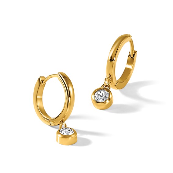 Chisel Stainless Steel Polished Yellow IP-plated CZ Dangle Hoop Earrings