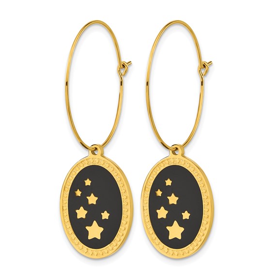 Chisel Stainless Steel Polished Yellow IP-plated Enameled Stars Dangle Hoop Earrings