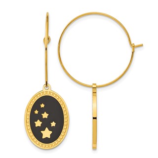 Chisel Stainless Steel Polished Yellow IP-plated Enameled Stars Dangle Hoop Earrings