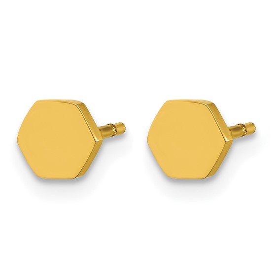 Chisel Stainless Steel Polished Yellow IP-plated Hexagon Post Earrings