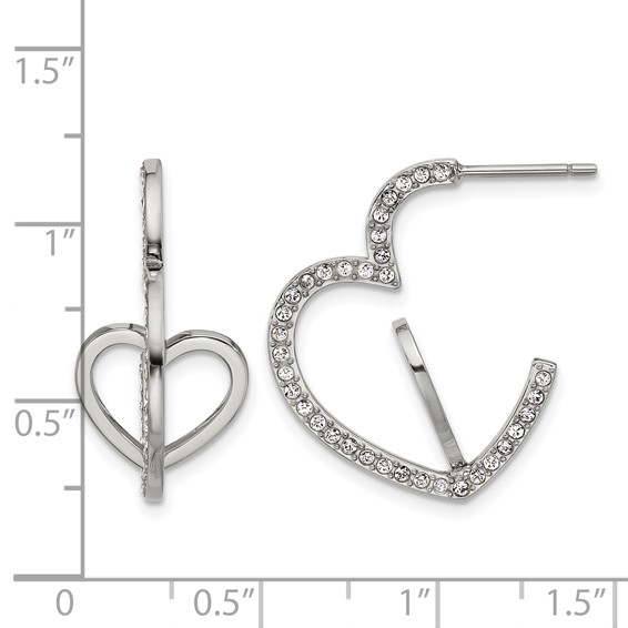 Chisel Stainless Steel Polished with Crystals Double Heart Post Hoops