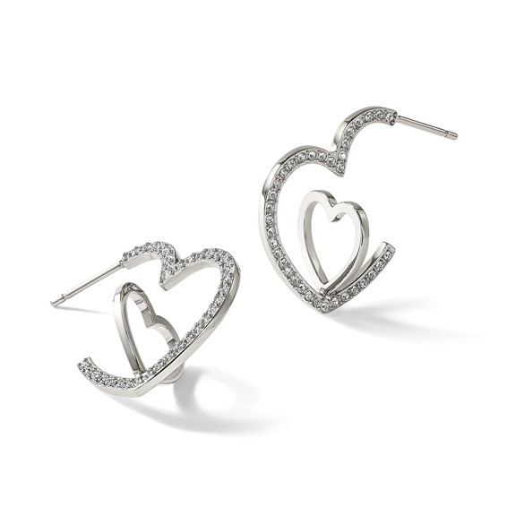 Chisel Stainless Steel Polished with Crystals Double Heart Post Hoops