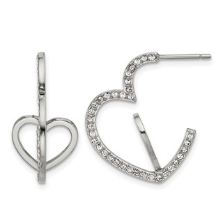 Chisel Stainless Steel Polished with Crystals Double Heart Post Hoops