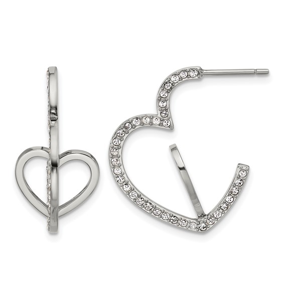 Chisel Stainless Steel Polished with Crystals Double Heart Post Hoops