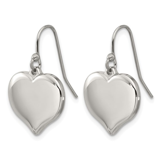 Chisel Stainless Steel Polished Heart Dangle Shepherd Hook Earrings