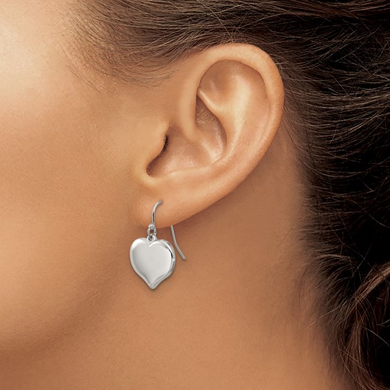 Chisel Stainless Steel Polished Heart Dangle Shepherd Hook Earrings