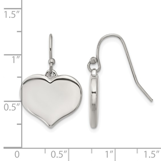 Chisel Stainless Steel Polished Heart Dangle Shepherd Hook Earrings
