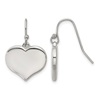 Chisel Stainless Steel Polished Heart Dangle Shepherd Hook Earrings