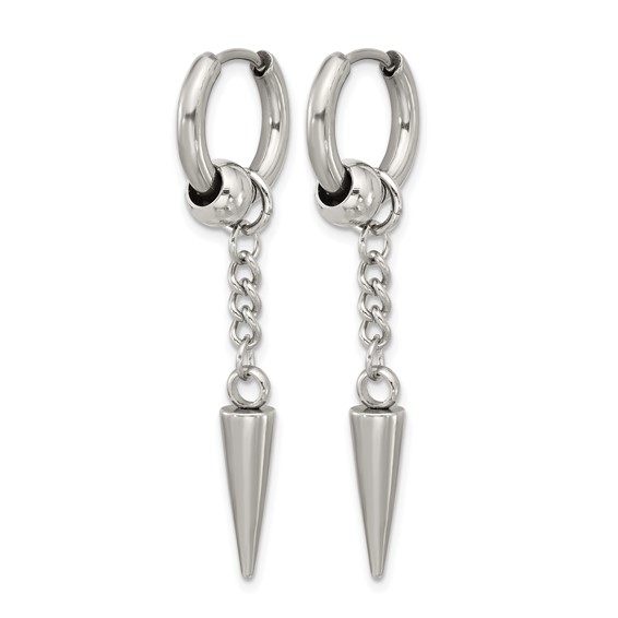 Chisel Stainless Steel Polished Spike Dangle Hinged Hoop Earrings