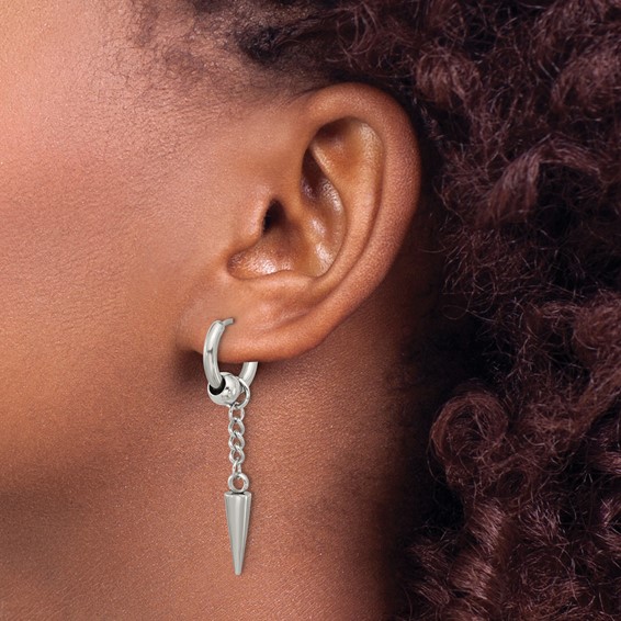 Chisel Stainless Steel Polished Spike Dangle Hinged Hoop Earrings
