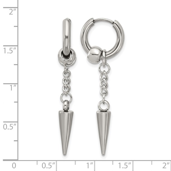Chisel Stainless Steel Polished Spike Dangle Hinged Hoop Earrings