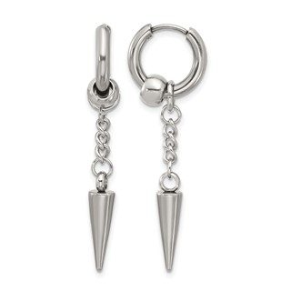 Chisel Stainless Steel Polished Spike Dangle Hinged Hoop Earrings