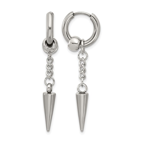 Chisel Stainless Steel Polished Spike Dangle Hinged Hoop Earrings