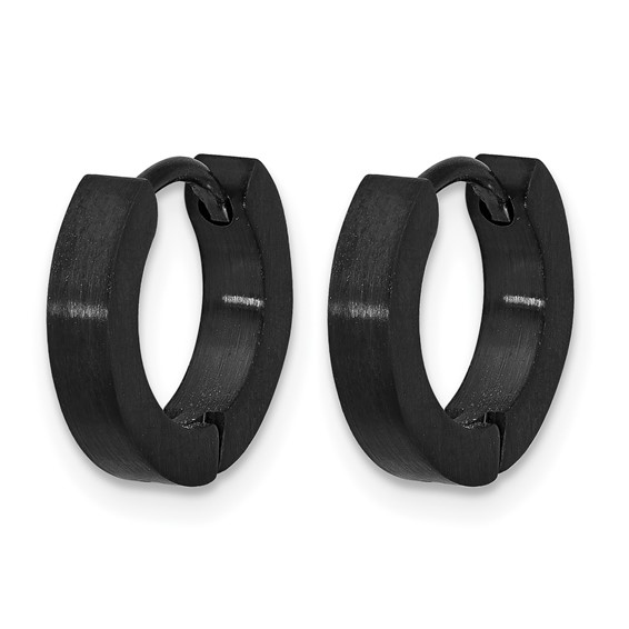 Chisel Stainless Steel Brushed and Polished Dark Gun Metal IP-plated Hinged Hoop Earrings