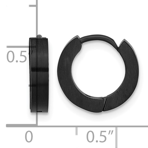 Chisel Stainless Steel Brushed and Polished Dark Gun Metal IP-plated Hinged Hoop Earrings