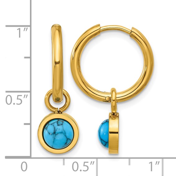 Chisel Stainless Steel Polished Yellow IP-plated with Removeable Synthetic Turquoise Dangle Hinged Hoop Earrings