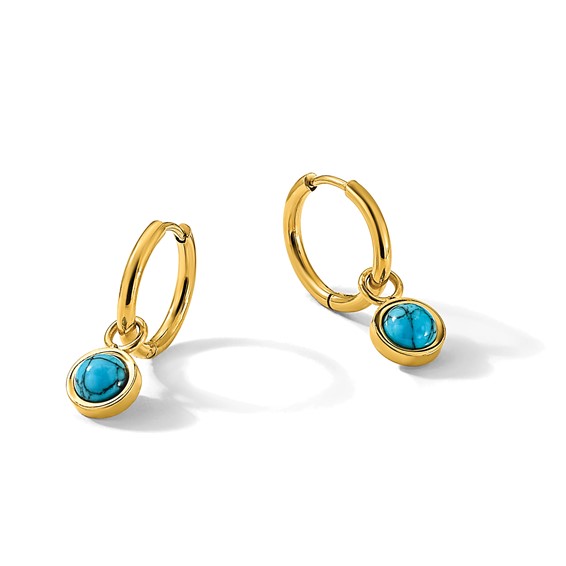 Chisel Stainless Steel Polished Yellow IP-plated with Removeable Synthetic Turquoise Dangle Hinged Hoop Earrings
