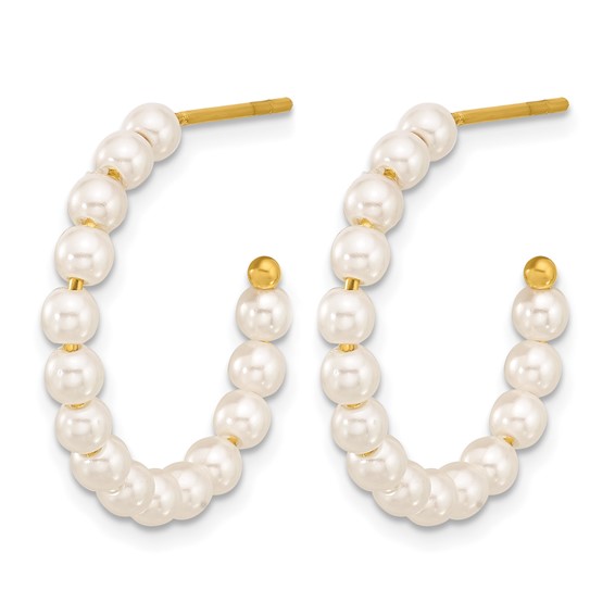 Chisel Stainless Steel Polished Yellow IP-plated White Mother of Pearl J-Hoop Earrings