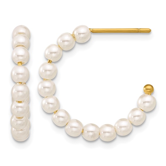 Chisel Stainless Steel Polished Yellow IP-plated White Mother of Pearl J-Hoop Earrings