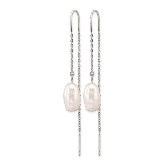Chisel Stainless Steel Polished White Baroque Freshwater Cultured Pearl Dangle Threader Earrings