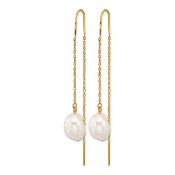 Chisel Stainless Steel Polished Yellow IP-plated White Freshwater Cultured Pearl Dangle Threader Earrings