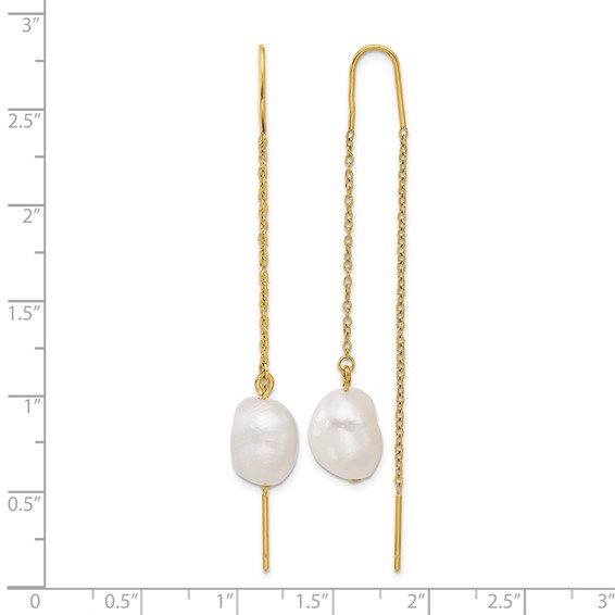 Chisel Stainless Steel Polished Yellow IP-plated White Freshwater Cultured Pearl Dangle Threader Earrings
