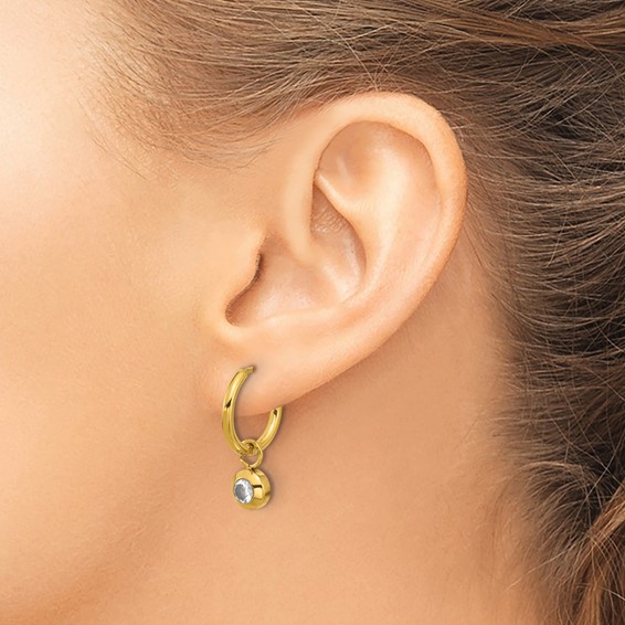 Chisel Stainless Steel Polished Yellow IP-plated with Removeable CZ Dangle Hinged Hoop Earrings