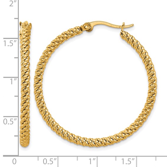 Chisel Stainless Steel Polished Yellow IP-plated Diamond Cut Hoop Earrings