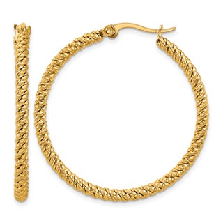 Chisel Stainless Steel Polished Yellow IP-plated Diamond Cut Hoop Earrings