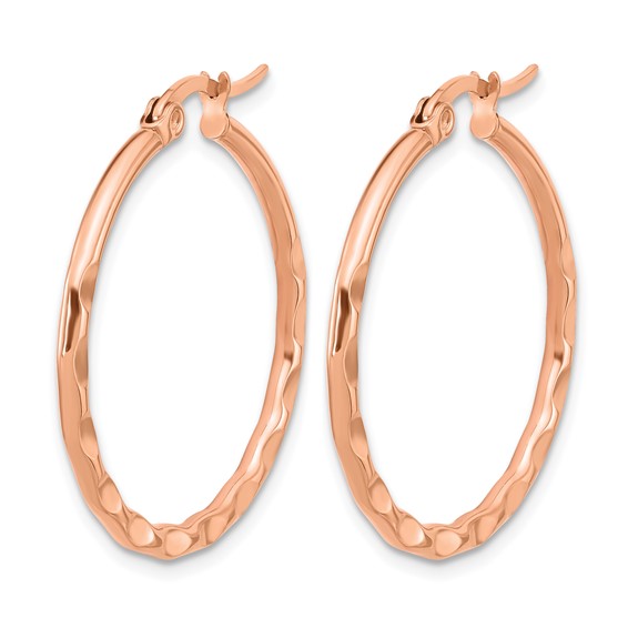Chisel Stainless Steel Polished Rose IP-plated Wavy Hoop Earrings