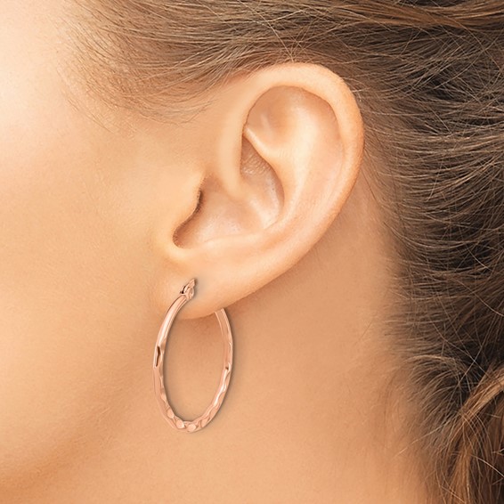 Chisel Stainless Steel Polished Rose IP-plated Wavy Hoop Earrings