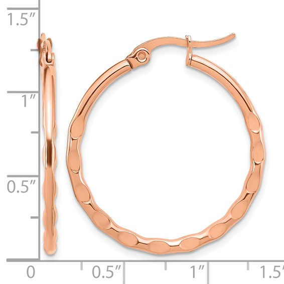Chisel Stainless Steel Polished Rose IP-plated Wavy Hoop Earrings