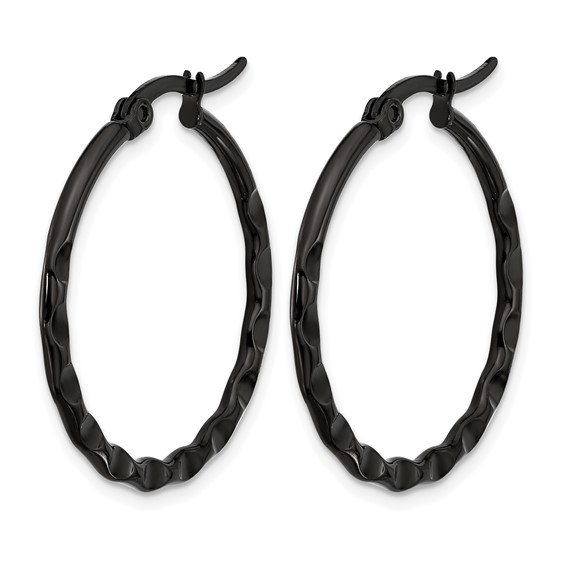 Chisel Stainless Steel Polished Black IP-plated Wavy Hoop Earrings