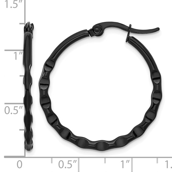 Chisel Stainless Steel Polished Black IP-plated Wavy Hoop Earrings
