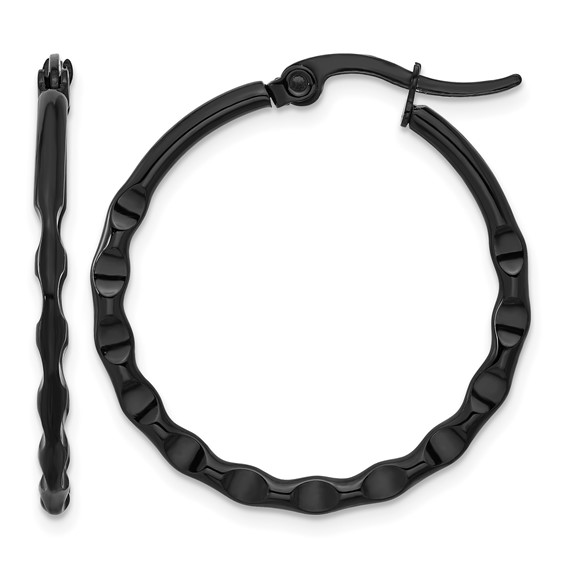 Chisel Stainless Steel Polished Black IP-plated Wavy Hoop Earrings
